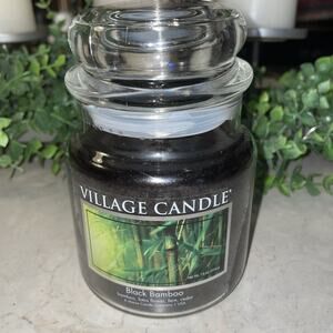 Village Candle Black Bamboo Med Glass Apothecary Jar Scented Candle, 14oz USA